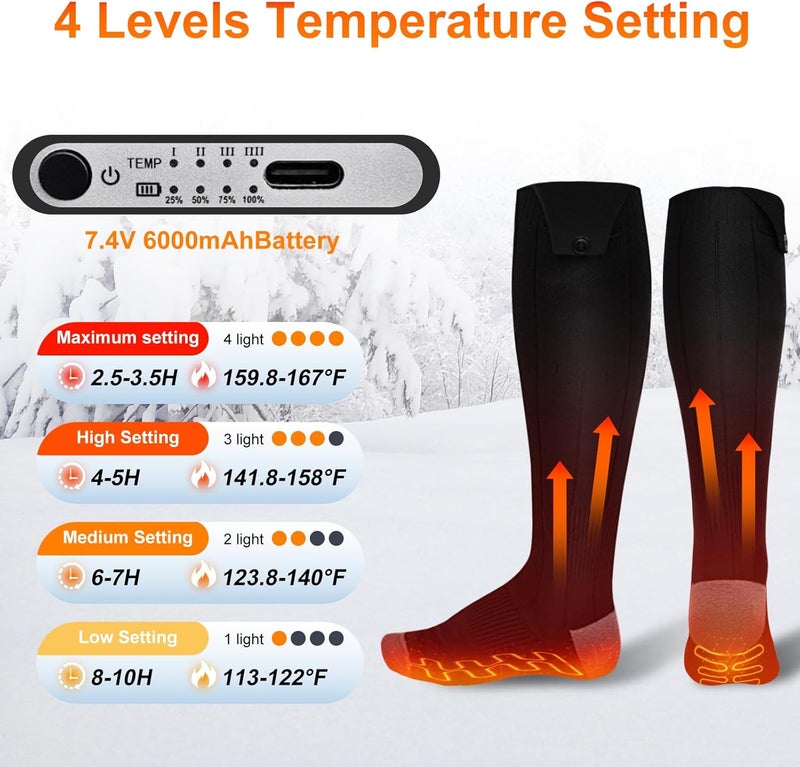 YOHELK Heated Socks, 6000mAh Rechargeable Electric Socks for Men Women with APP Control, Washable Winter Warm Thermal Socks with 4 Heating Levels for Ski Hunting Cycling Camping Hiking Motorcycle Black - Image 2
